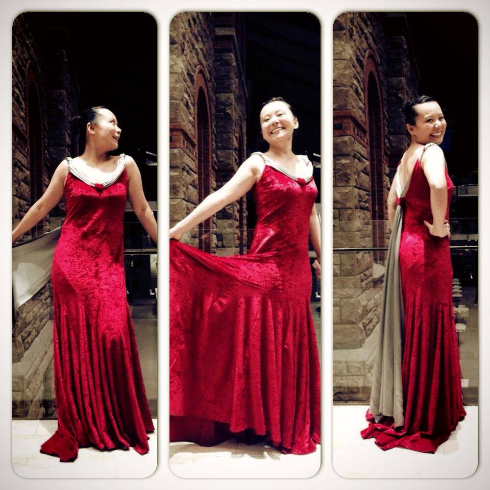 Teng Li wearing her Atelier Rosemarie Umetsu gown on October 24, 2013 for the Esprit Orchestra performance. Photo credit: Sydney Chun.